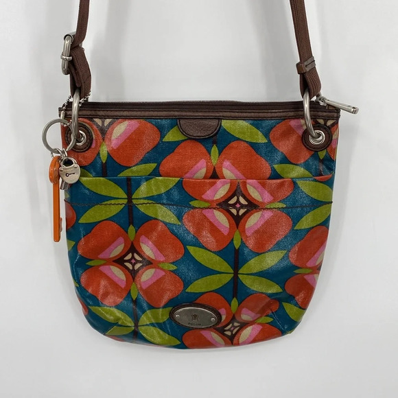 Fossil Key-Per Sling Crossbody Bag Women Size OS Green Brown Floral Canvas Purse - Picture 3 of 15